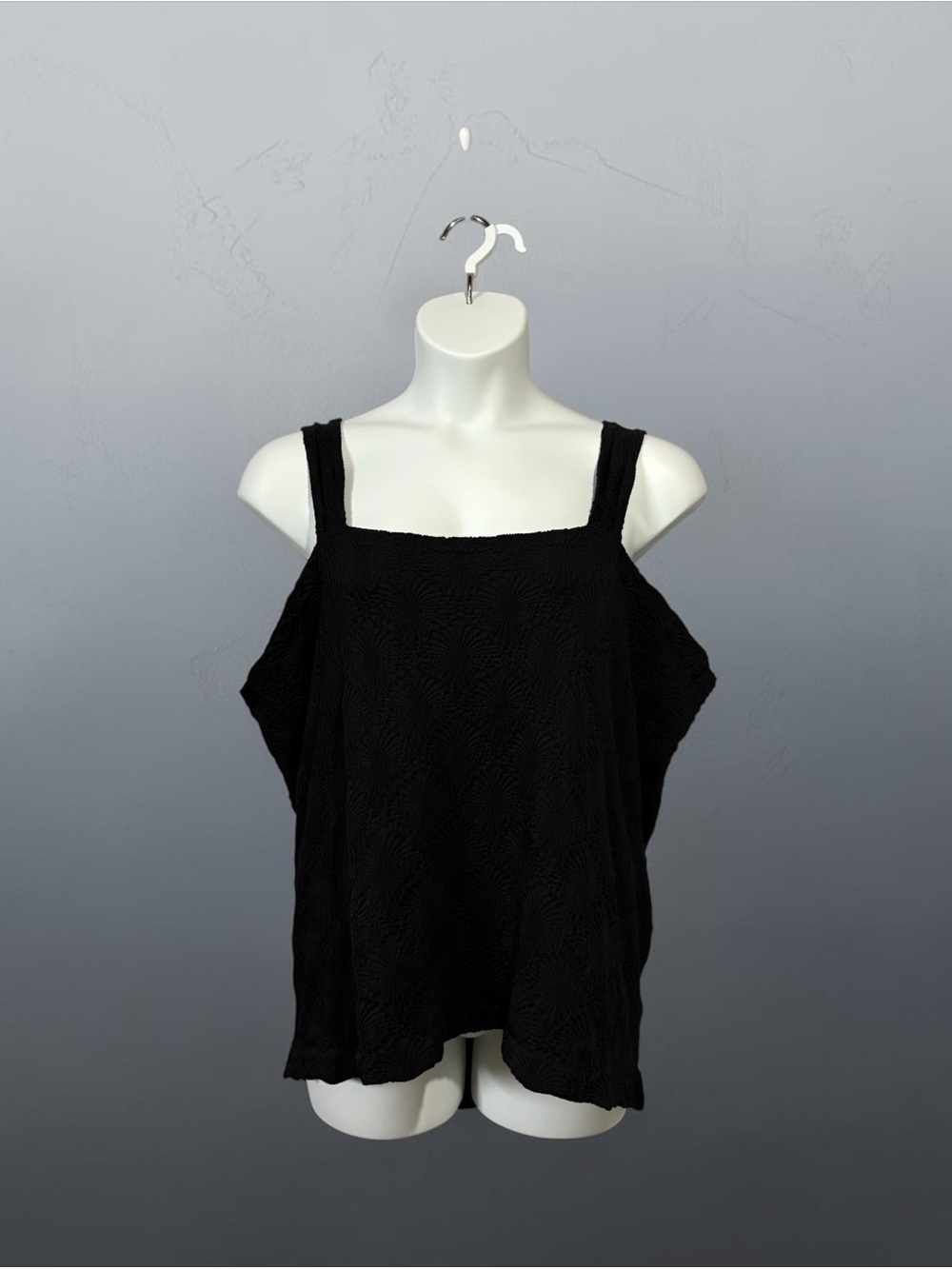 Lily Morgan, Plus Size 3X, Black Cold Shoulder Stretch Tank Top Textured
